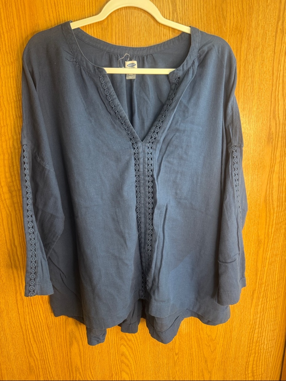 Navy V-Neck Lace-Trim Tunic